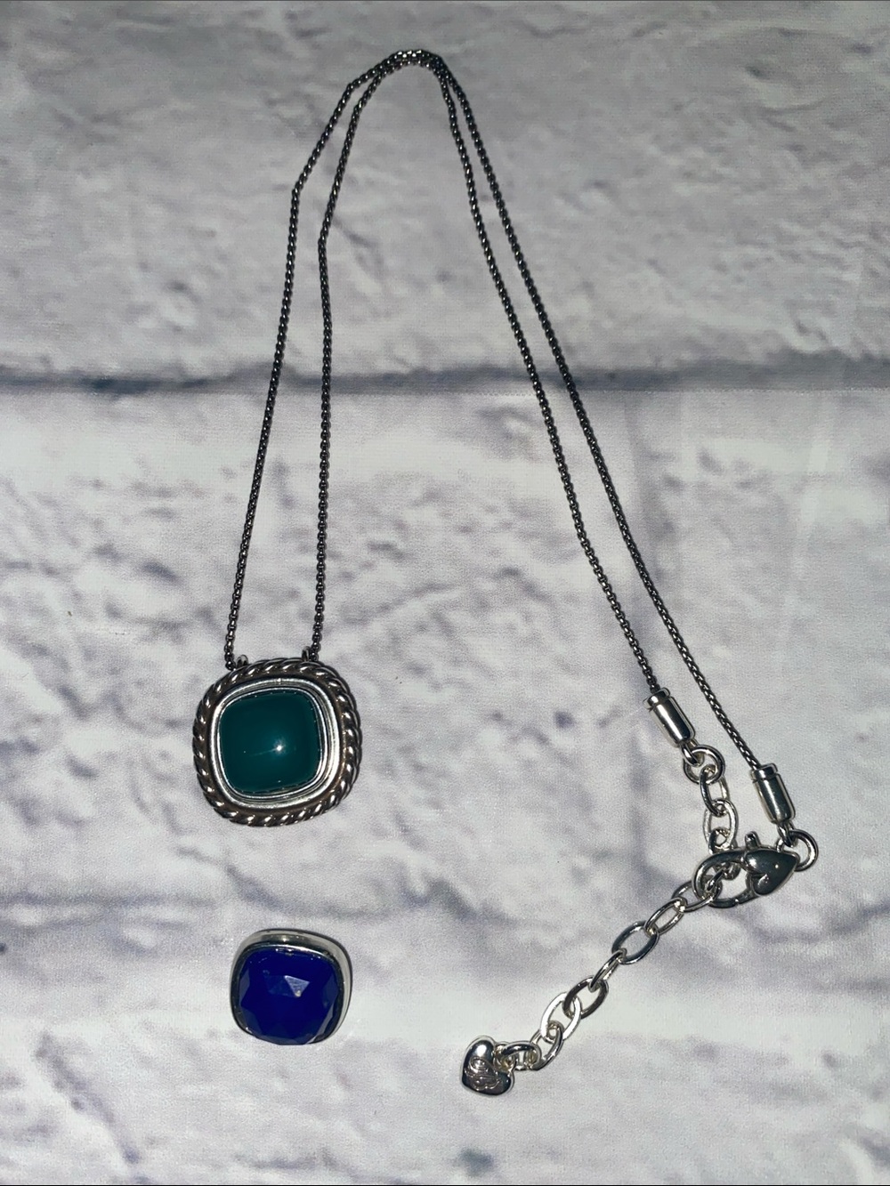 Brighton Color Clique Silver Plated Pendant Necklace with Green & Blue Stones
